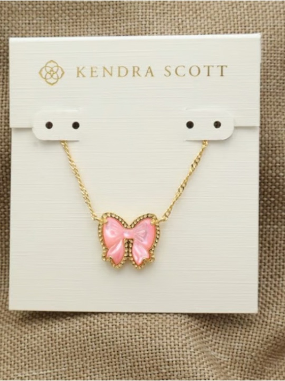 Kendra Scott Pink Enamel Bow Necklace - Gold Tone